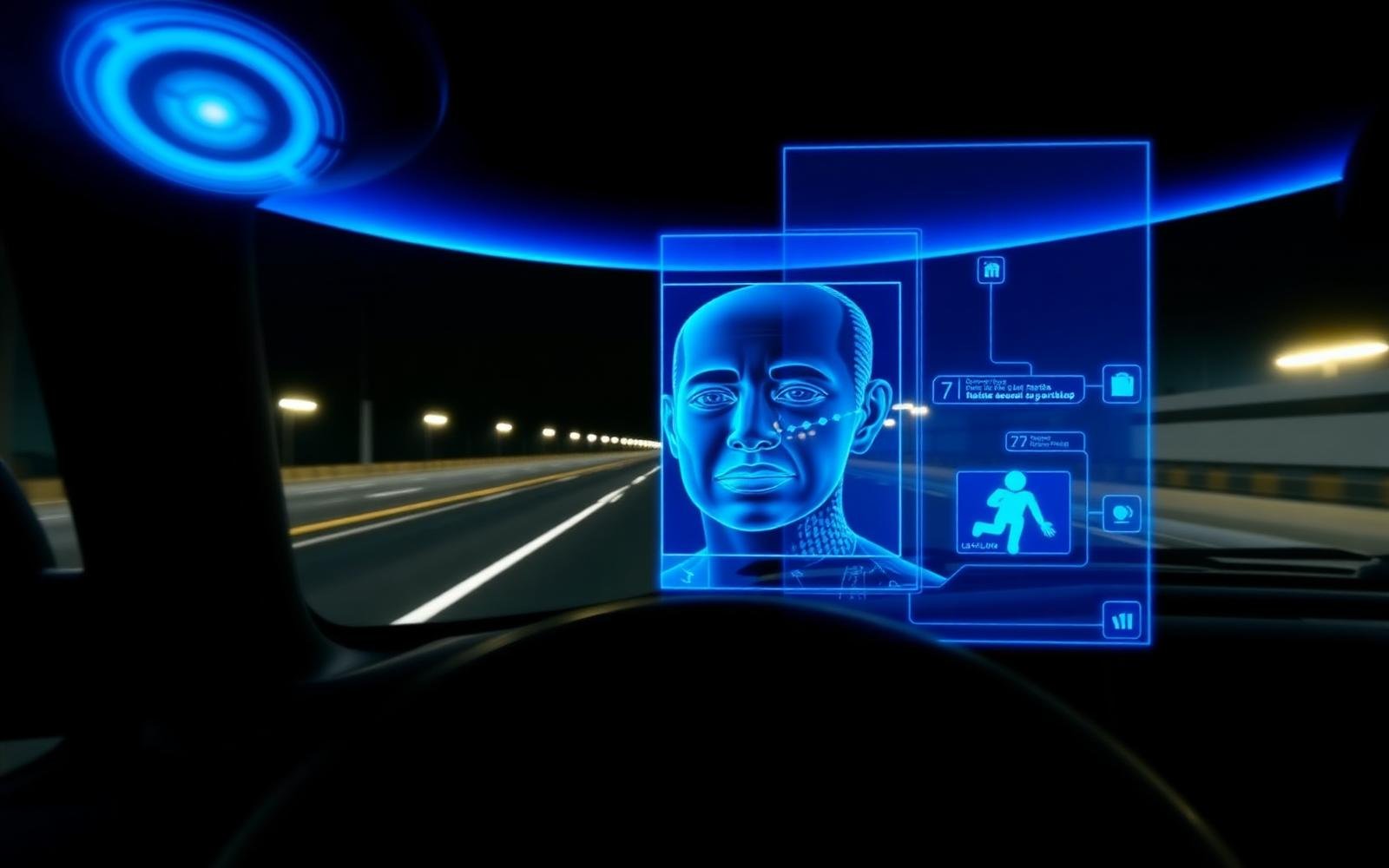 Cabine com câmera e inteligência artificial analisando o comportamento do motorista